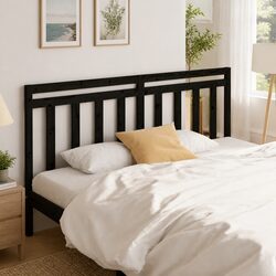 Solid Pine Wood Bed Headboard in Black, 186 cm