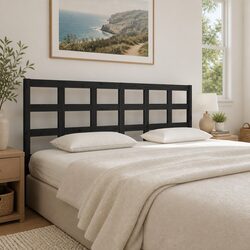 Black Solid Pine Wood Bed Headboard 185.5 cm