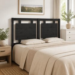 Solid Pine Wood Bed Headboard 140.5 cm in Black