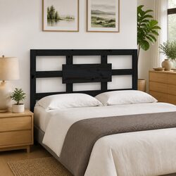 Black Solid Pine Wood Bed Headboard 95.5cm Rustic Design