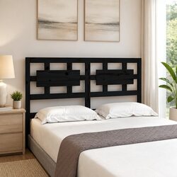 Black Pine Wood Bed Headboard 140.5 cm with Rustic Design
