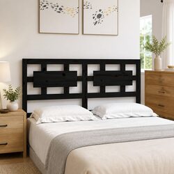 Black Bed Headboard 185.5 cm Solid Pine Construction