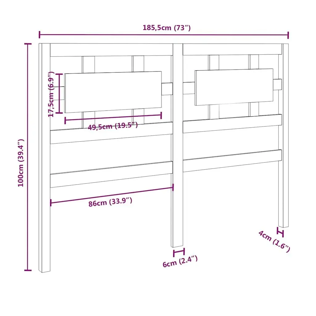 Bed Headboard Black 185.5 cm Solid Wood Pine Wooden Bedroom Furniture Support