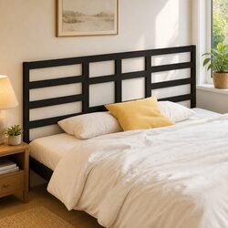 186cm Black Solid Wood Pine Headboard for Bed Frames
