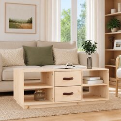 Solid Pine Wood Coffee Table 100x50x41 cm with Drawers