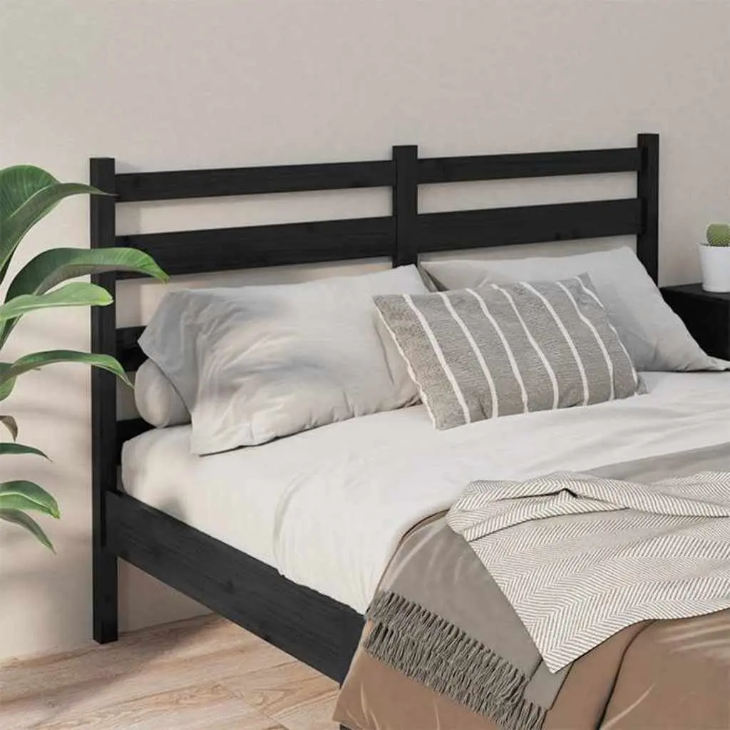 Wooden Bed Headboard 141cm Black Slatted Pine Modern Bedroom Furniture Support