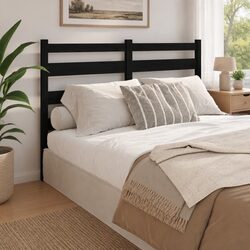 156cm Black Slatted Pine Wood Bed Headboard