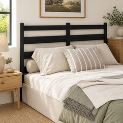 Black Solid Pine Bed Headboard 186 cm Slatted Construction