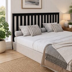 Black Solid Pine Wood Headboard 186cm with Slatted Design