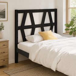 96 cm Black Bed Headboard Solid Pine Wood Slatted Design