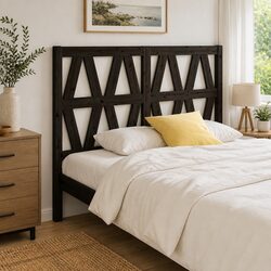 Solid Pine Wood Black Headboard 156cm with Slatted Design