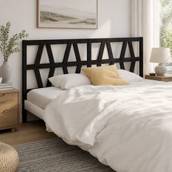 Black Solid Pine Bed Headboard 186 cm with Slatted Design