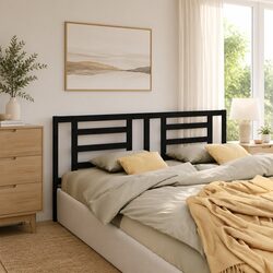 Black Solid Pine Bed Headboard with Slatted Design