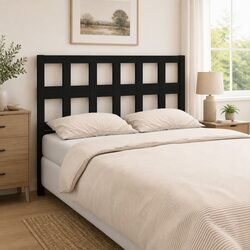 185.5cm Black Pine Wood Bed Headboard for Wall Mounting