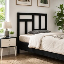 Black Bed Headboard 95.5cm Solid Pine Wood Construction