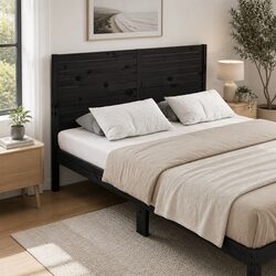 Solid Pine Wood Bed Headboard in Black 186cm