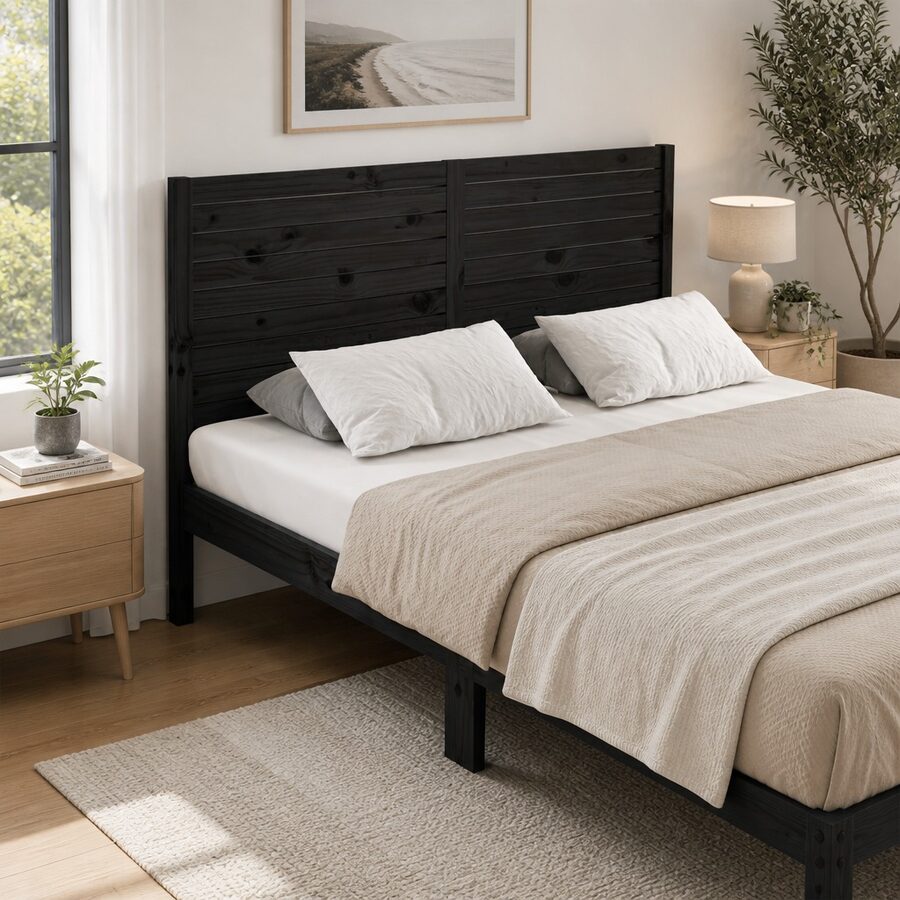 Solid Pine Wood Bed Headboard in Black 186cm