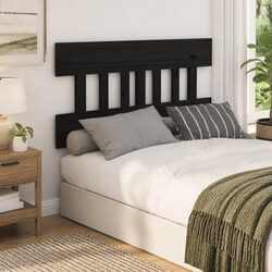 Black Bed Headboard 153.5 cm - Solid Pine Wood Construction