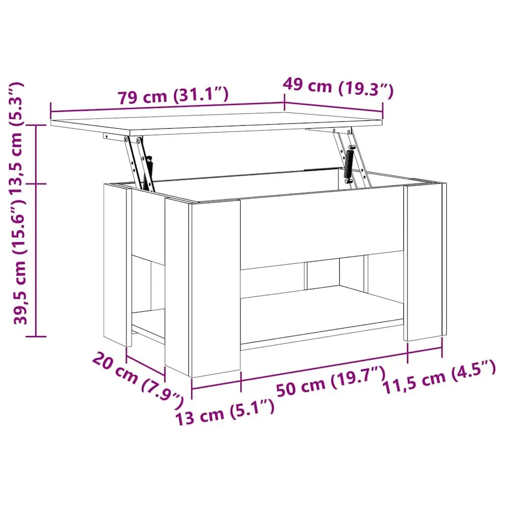 Lift Top Coffee Table Brown Engineered Wood Storage 79cm x 49cm x 41cm Living Room Furniture