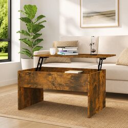 Lift Top Coffee Table with Hidden Storage in Smoked Oak