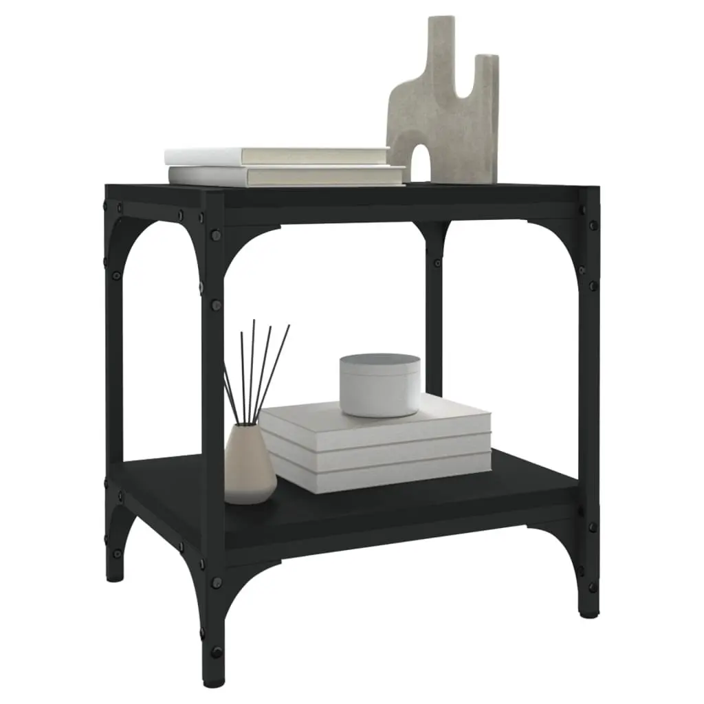 Industrial Style TV Stand Black 40x33x41 cm Storage Unit with Shelves Engineered Wood and Steel Frame