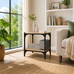 2-Shelf TV Cabinet in Brown Engineered Wood and Steel Frame