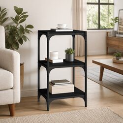 Black Storage Shelf - 3-Tier Engineered Wood Unit