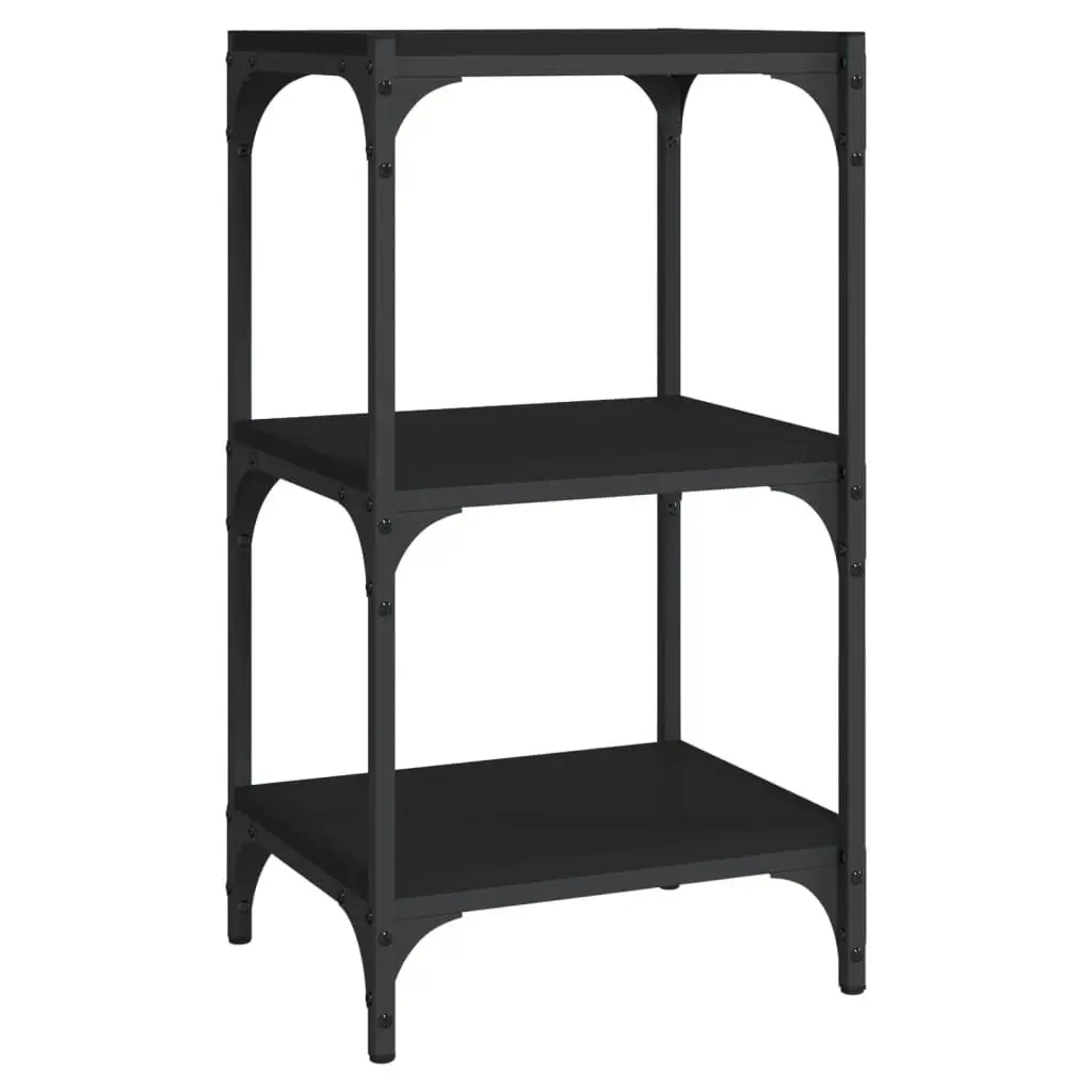 Black 3 Tier Engineered Wood Steel Frame Book Shelf Storage Unit