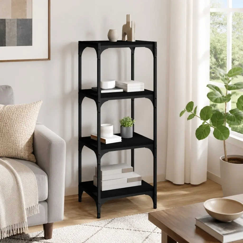 Book Cabinet Storage Shelving Unit Industrial Style 4 Shelf Black 40x33x100cm Engineered Wood with Steel Frame