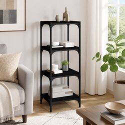 4-Shelf Black Book Cabinet with Engineered Wood and Steel Frame