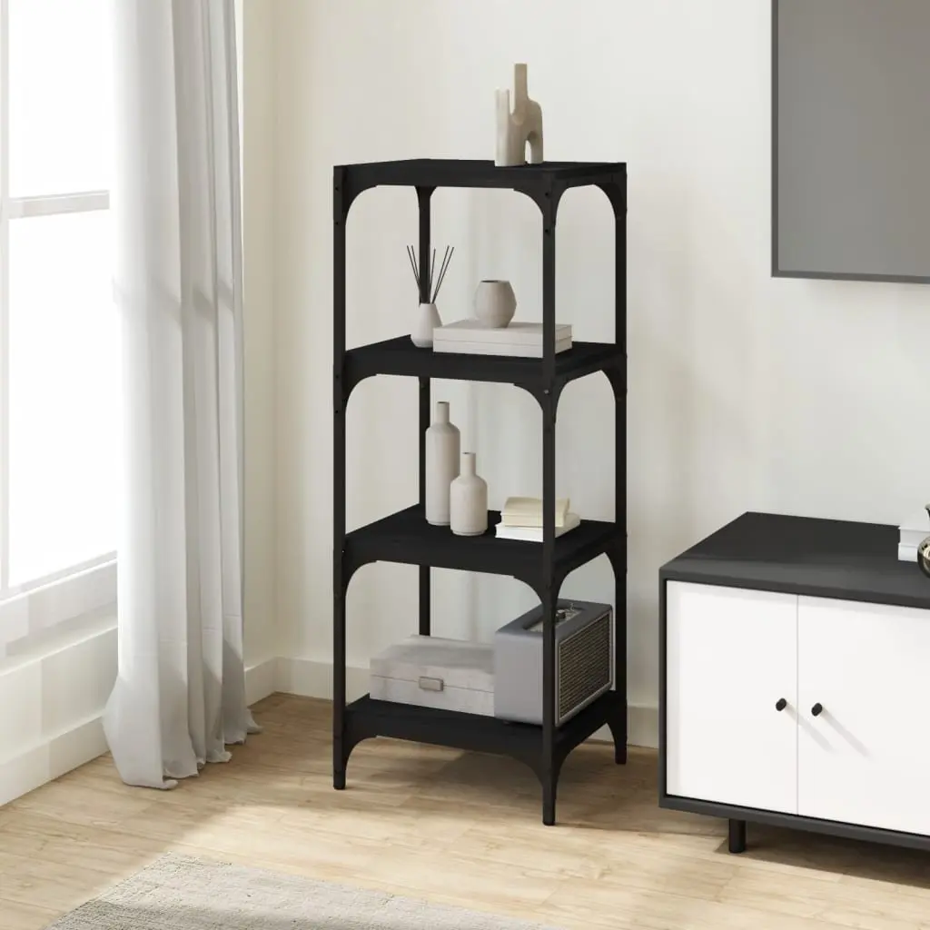 Book Cabinet Storage Shelving Unit Industrial Style 4 Shelf Black 40x33x100cm Engineered Wood with Steel Frame