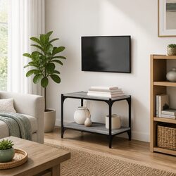 TV Cabinet with Steel Frame and Grey Engineered Wood Finish