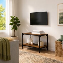 TV Cabinet 60x33x41 cm in Brown Oak with Steel Frame