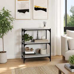 3-Shelf Grey Book Cabinet with Steel Frame