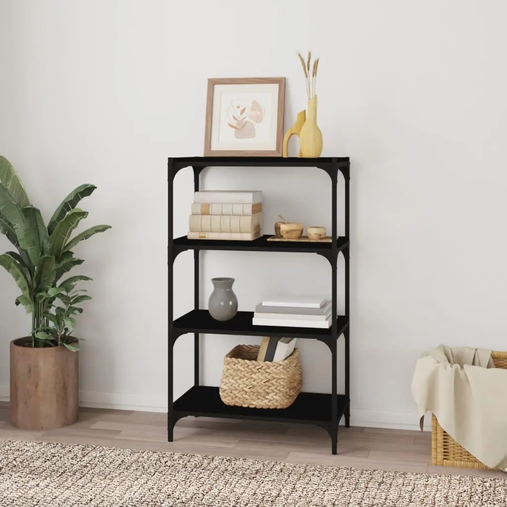 Industrial Style Book Cabinet Engineered Wood 4 Shelves Black Storage Organiser