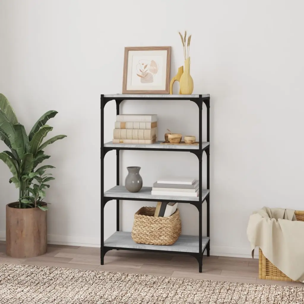 Grey Book Cabinet Industrial Style 60x33x100cm 4 Shelves Engineered Wood with Steel Frame Storage Shelf