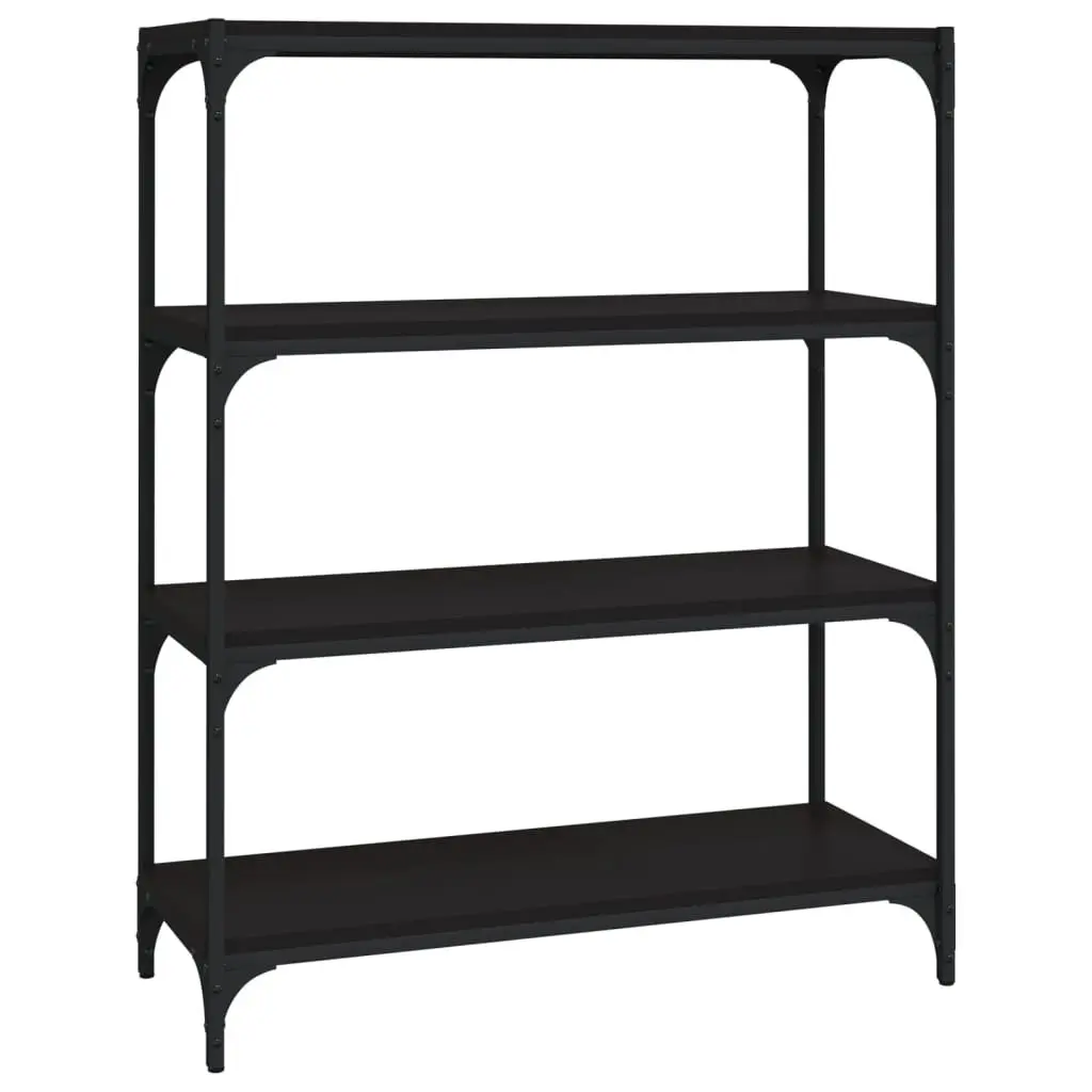 Black Book Cabinet 80x33x100cm 4 Shelf Storage Organiser Industrial Style
