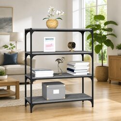 4-Shelf Book Cabinet in Grey Sonoma with Steel Construction