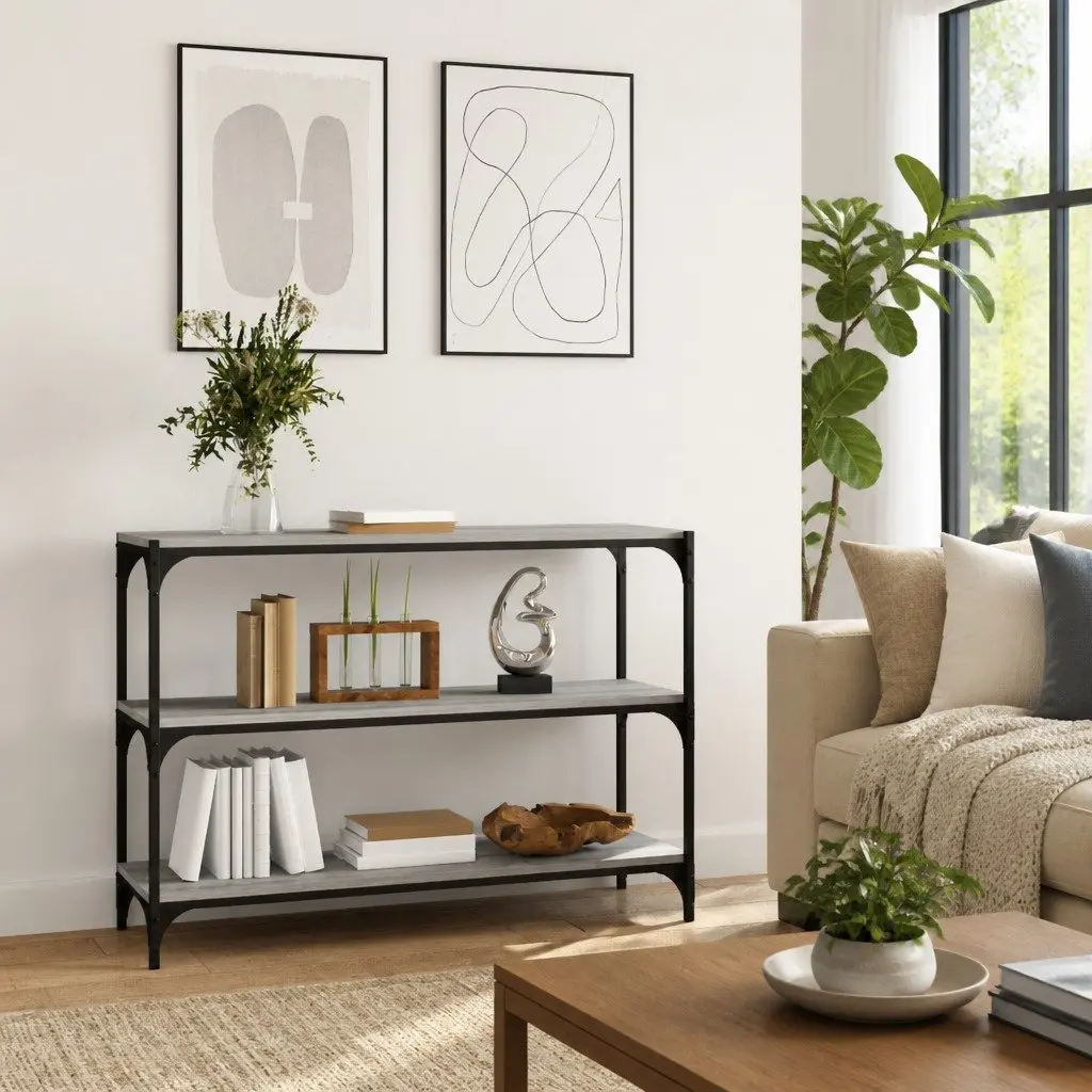 Book Cabinet Industrial Style Grey 100x33x70.5cm Storage Shelving Unit