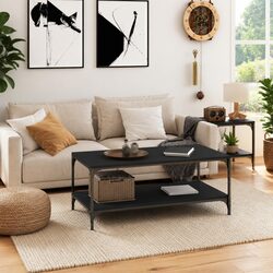 Engineered Wood Coffee Table in Black with Steel Frame