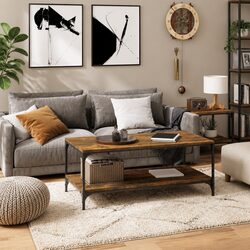 Brown Coffee Table with Storage and Steel Frame