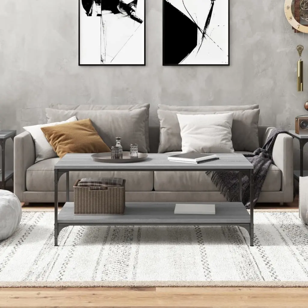 Coffee Table Storage Grey Sonoma 100x50x40 cm Engineered Wood Steel Frame
