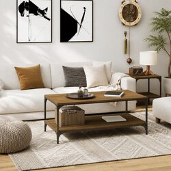 Coffee Table Steel Frame Brown Oak 80x50x40 cm