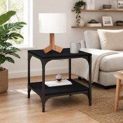 Black Coffee Table with Storage 50x50x40cm Industrial Design