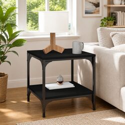 Black Industrial Side Table 40x40x40cm with Steel Frame
