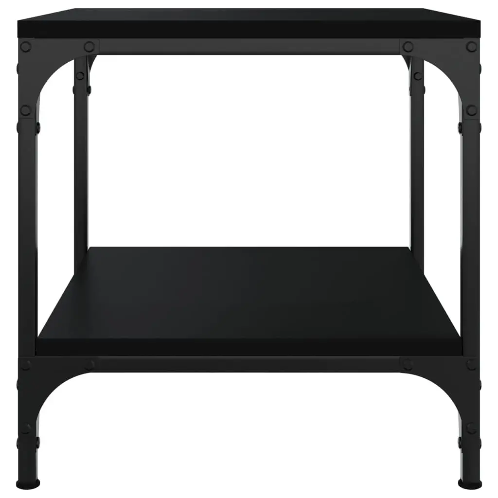 Black Side Table Engineered Wood Steel Frame 40cm Square Industrial Style