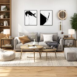 Brown Side Tables Set of 2 - Engineered Wood with Steel