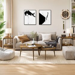 Set of 2 Side Tables - Brown Engineered Wood & Steel Frame