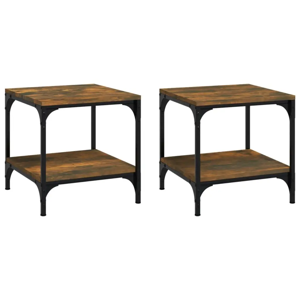 Side Tables Storage Feature 40cm Brown Engineered Wood with Steel Frame 2 Piece
