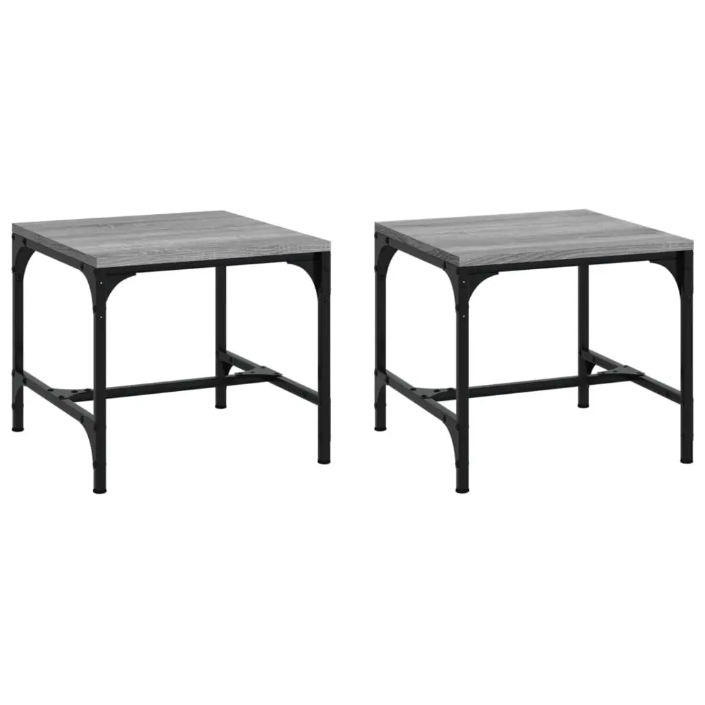 Side Tables Adjustable Legs Grey 40x40x35 cm Industrial 2 Piece Living Room Accent Furniture